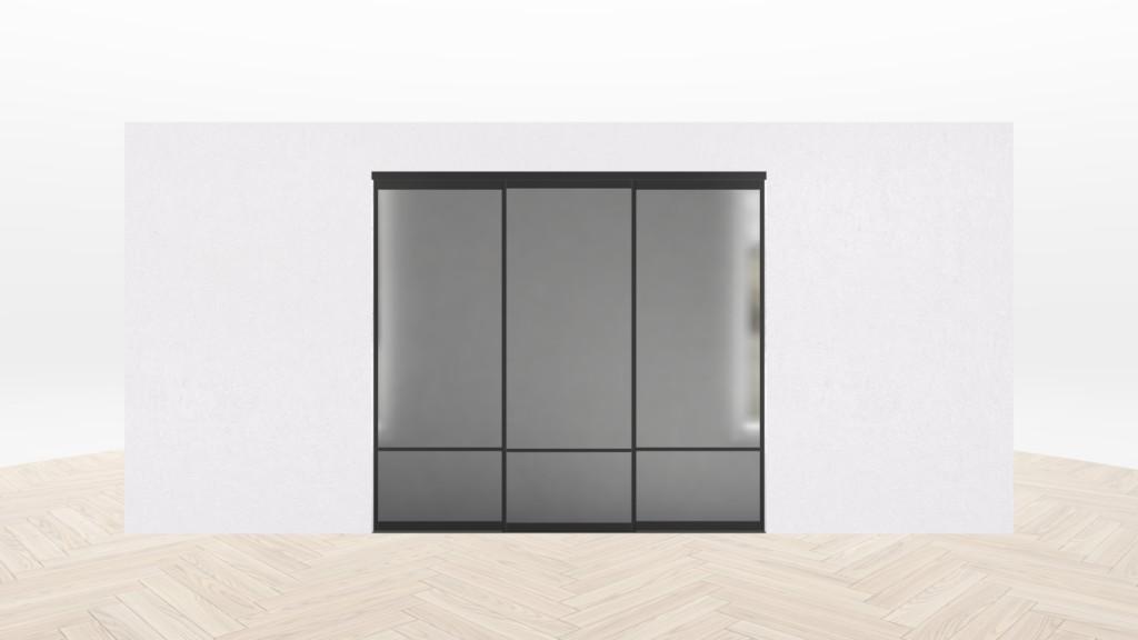 DUO med 3 spegelskjutdörrar, grå spegel, svarta ramar